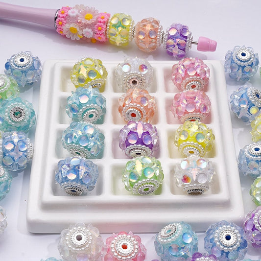 Shiny Round Rhinestones Stars White Pearls Loop Acrylic Beads, Around 20*17MM, Random Mix