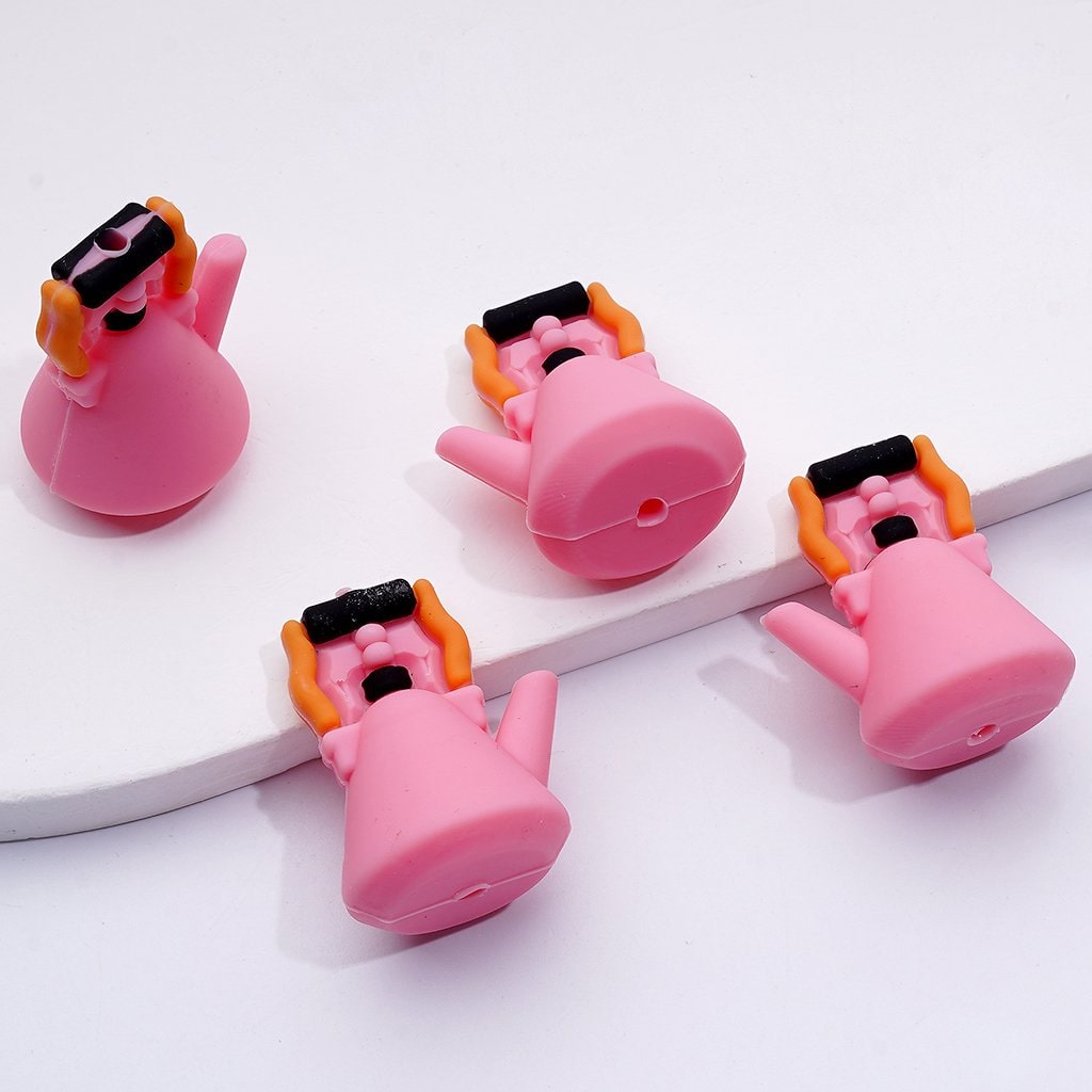 3D Cute Blue Pink Teapot Coffee Pot Silicone Focal Beads