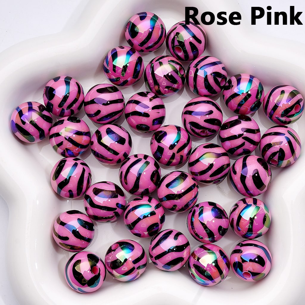 Acrylic Beads, UV Coating Black Zebra Stripes Solid Color 16MM