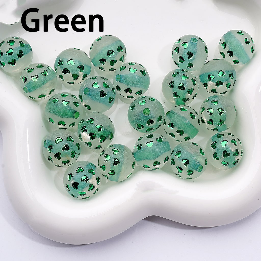 Multi-Color Shiny Hearts Coated Clear Round Acrylic Beads, 16MM