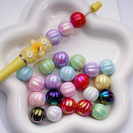 Textured Pumpkin Shaped Acrylic Beads with Stripes, 16mm, UV finish, Random Mix, LD, Please Read the Description