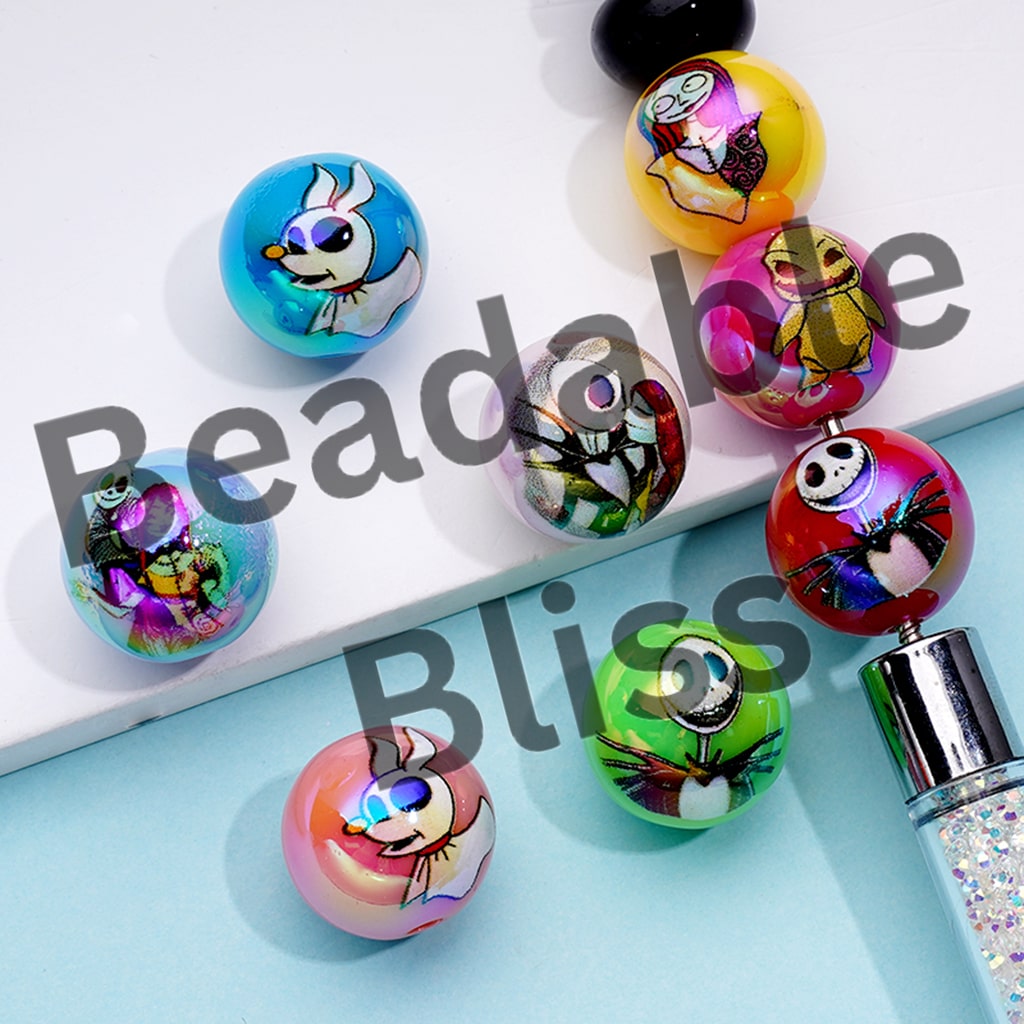 Colorful Terror King before Christmas Round Acrylic Beads, Random Mix, 16MM