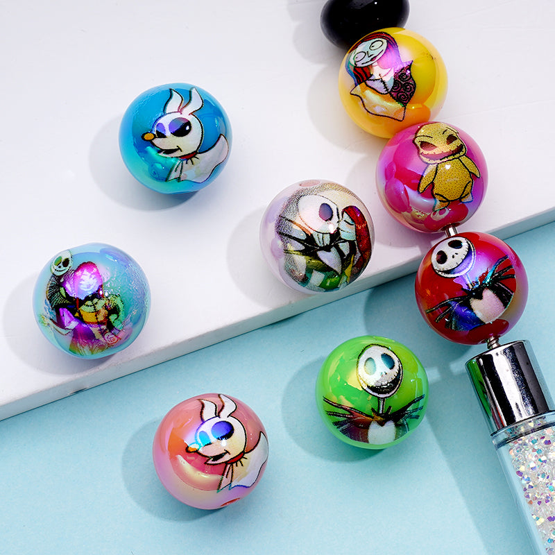 Colorful Jac and Sall The Nightmare before Christmas Round Acrylic Beads, Random Mix, 16MM