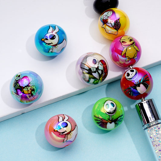 Colorful Jac and Sall The Nightmare before Christmas Round Acrylic Beads, Random Mix, 16MM