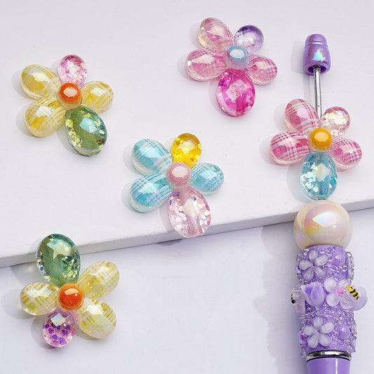 UV Coating Cute Flower Shiny Flakes Inisde  Acrylic Beads, 31*26MM, Random Mix