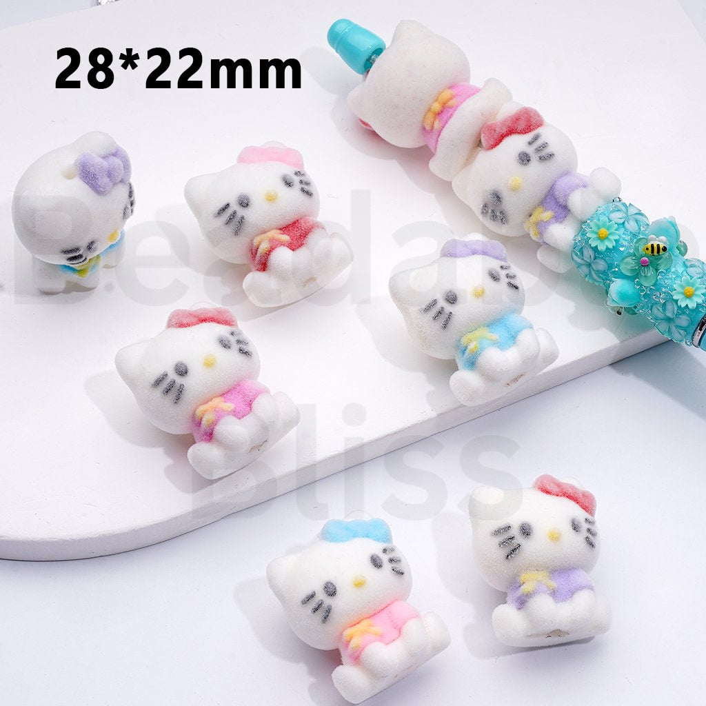 Cute Fluffy Fuzzy HK Kitten Sanri Acrylic Beads, Around 28*22MM, Random Mix