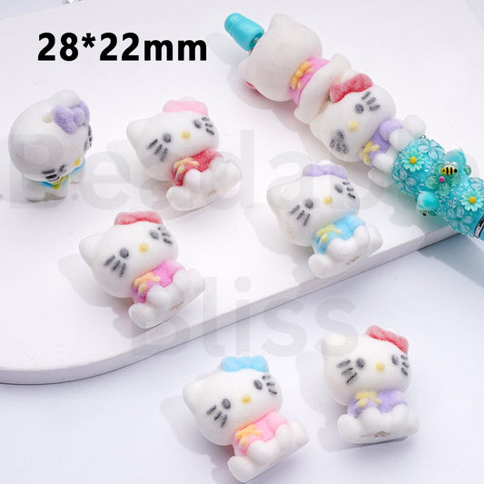 Cute Fluffy Fuzzy HK Kitten Sanri Acrylic Beads, Around 28*22MM, Random Mix
