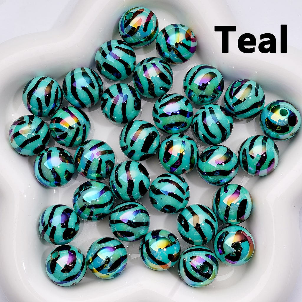 Acrylic Beads, UV Coating Black Zebra Stripes Solid Color 16MM
