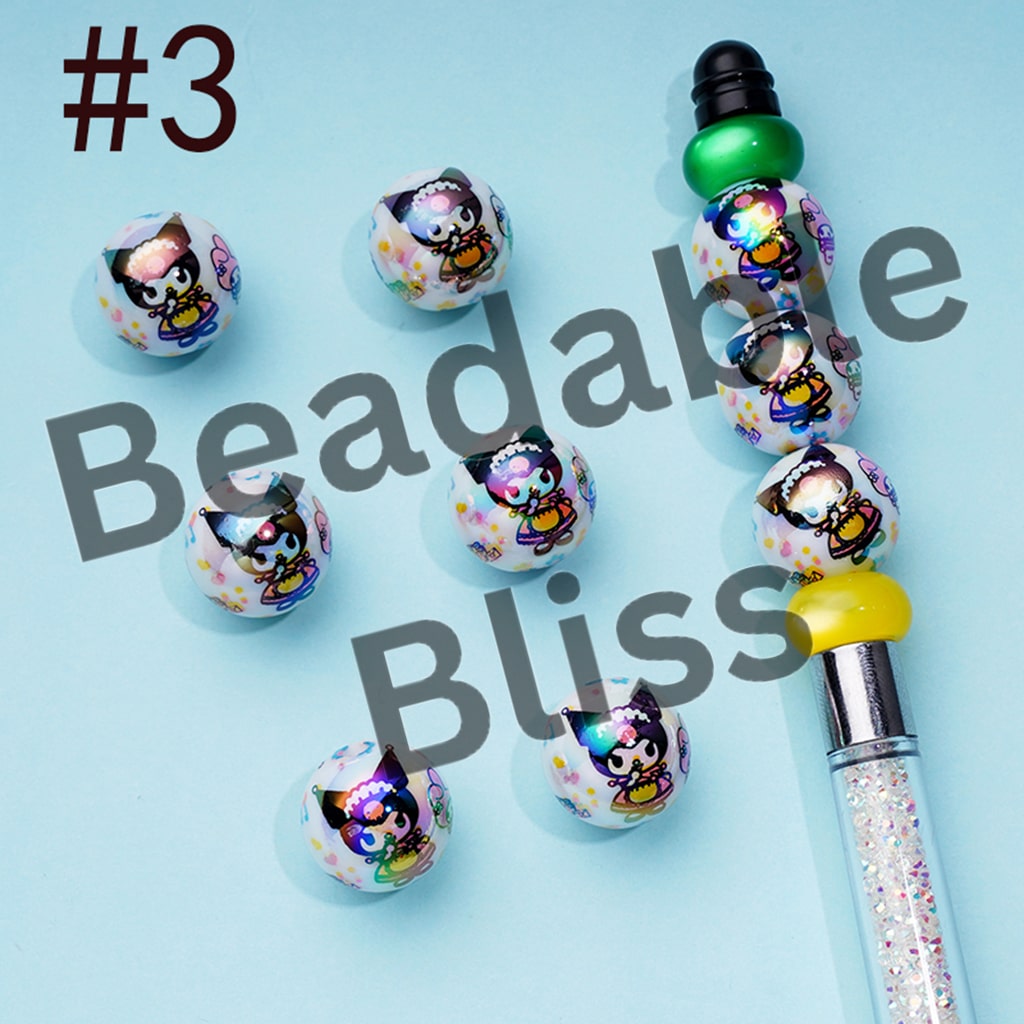 ホワイトUVコーティングアクリルビーズ、クロ、キット、プリント、シナモン、ランダムミックス、16MM