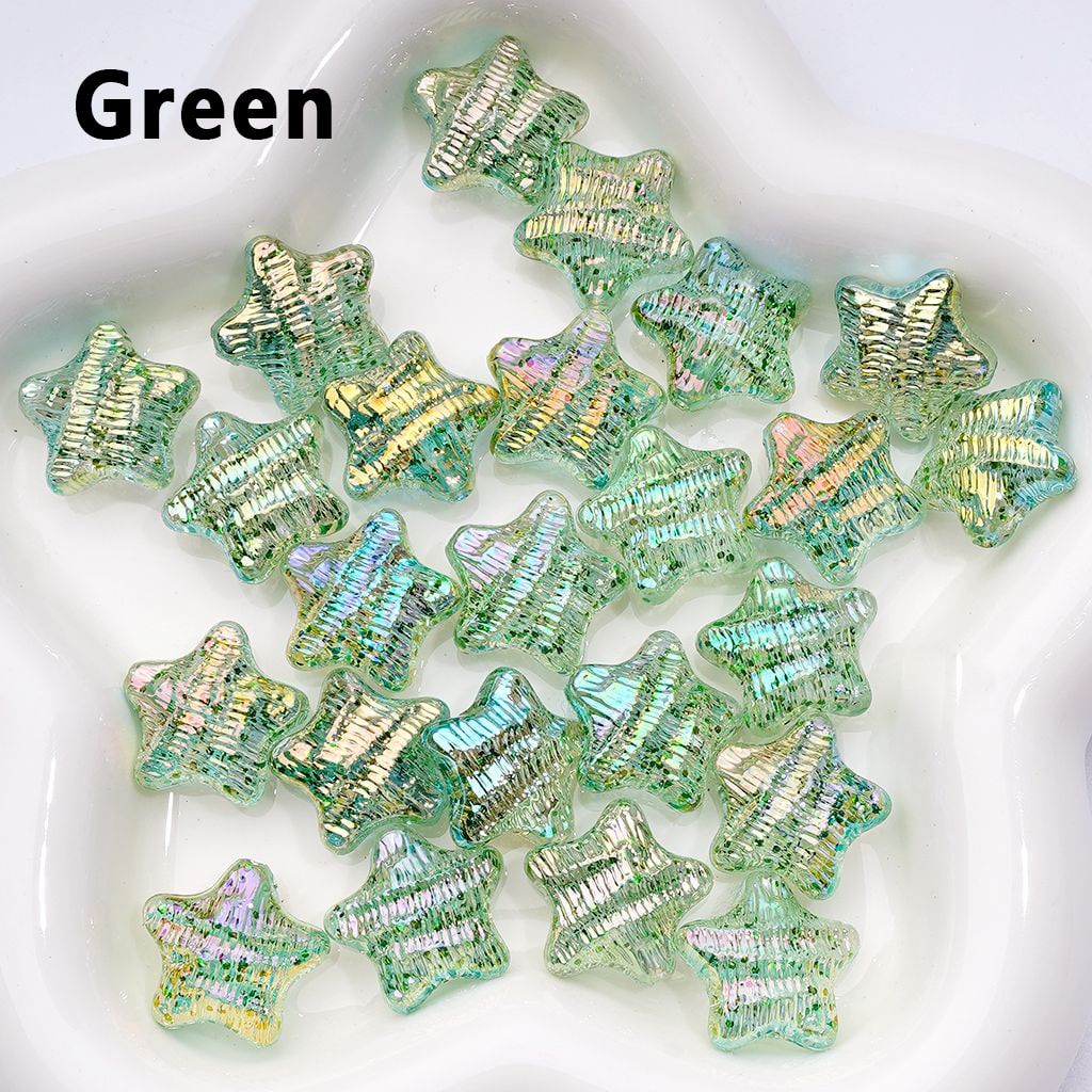 UV Coating Shiny Multi-Color Concave Stripes Five-Pointed Star Acrylic Beads, Around 19MM