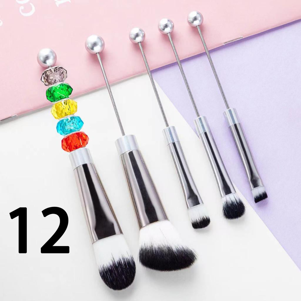 Beadable Makeup Brushes, Beaded Make Up Brush Solid And Ombre Color (1 Set = 5 pieces)