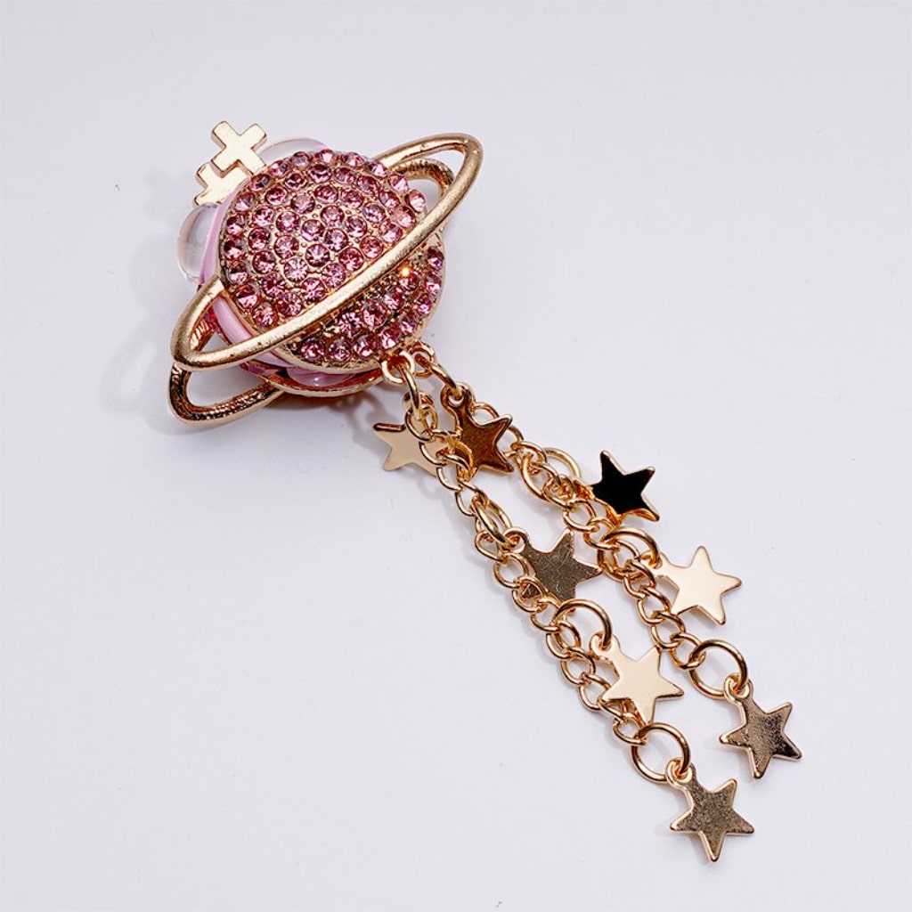 Fancy Gold Alloy Planet Saturn Cross Star Chains with Colorful Shiny Rhinestones Clay Beads, Around 37*85MM