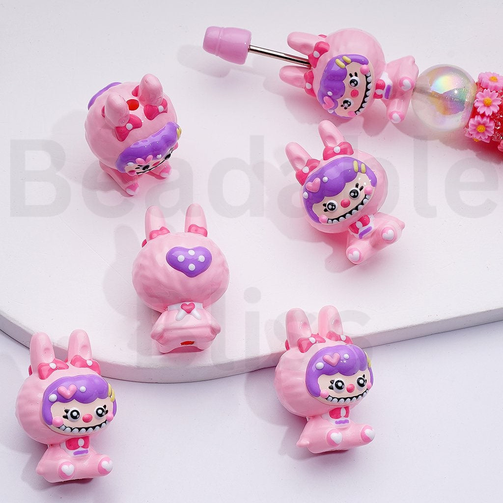 Cute Vivid Hand Painted L-B-B Monster Pop Mar Acrylic Beads, Around 32*21MM