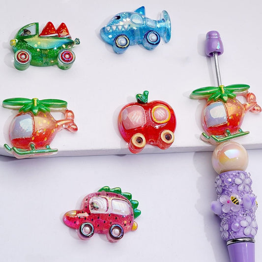 UV Coating Cute Fruits Vehicle Car Helicopter Watermelon Satrawberry Banana Apple Shark  Acrylic Beads Mix