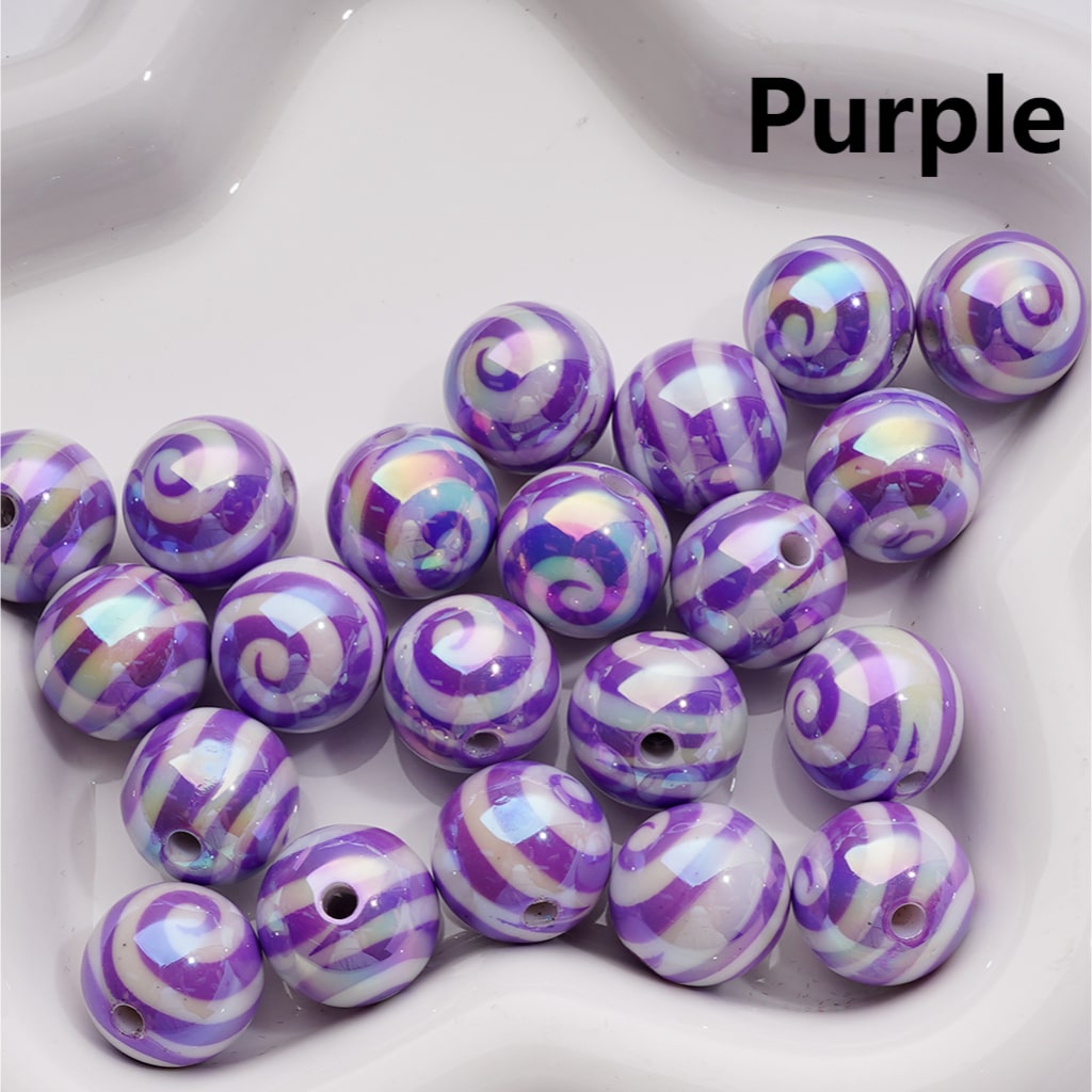 UV Coating Multi-Color Swirl Stripes Round Acrylic Beads, 16MM (Single Color is available for 200pcs(Whole bag))