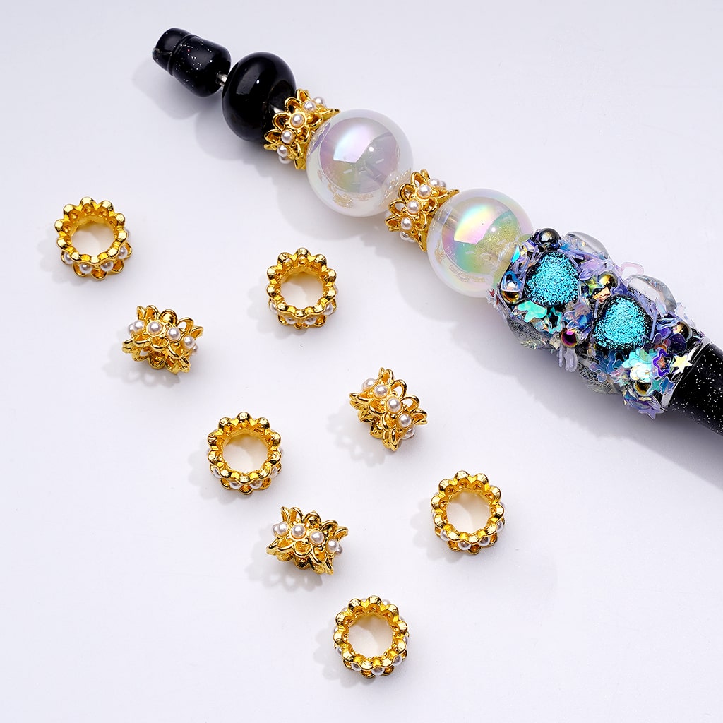Delicate Cute Gold Silver Metal Spacer with White Pearls Chain, Around 10MM
