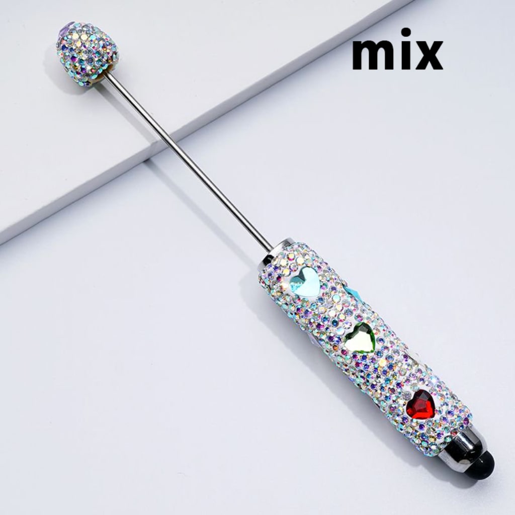 Beadable Clay Stylus Pens with Colorful Heart Rhinestones Mini AB Rhinestones Covered the Entire Pen