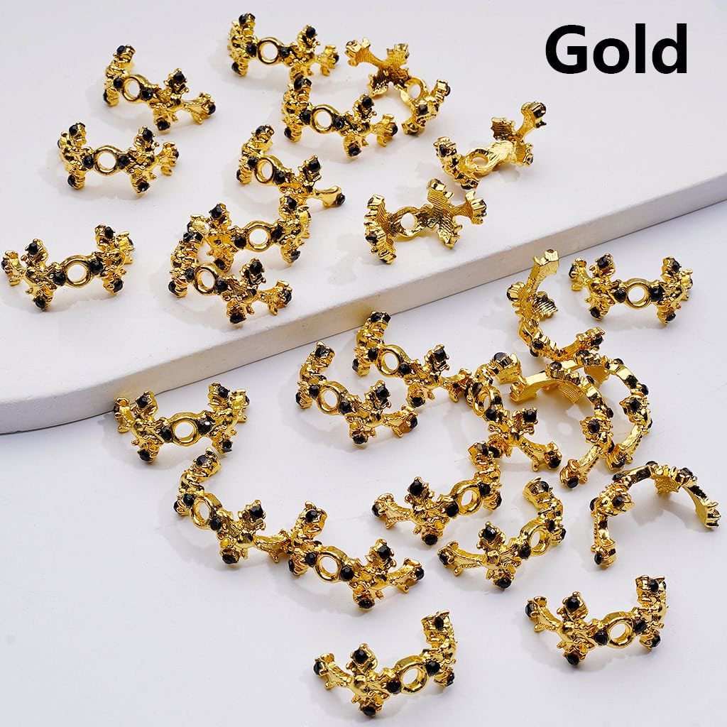 Gold Silver Gun Black Alloy Cross with Black Red Rhinestones Bead Cage Cap, 20MM