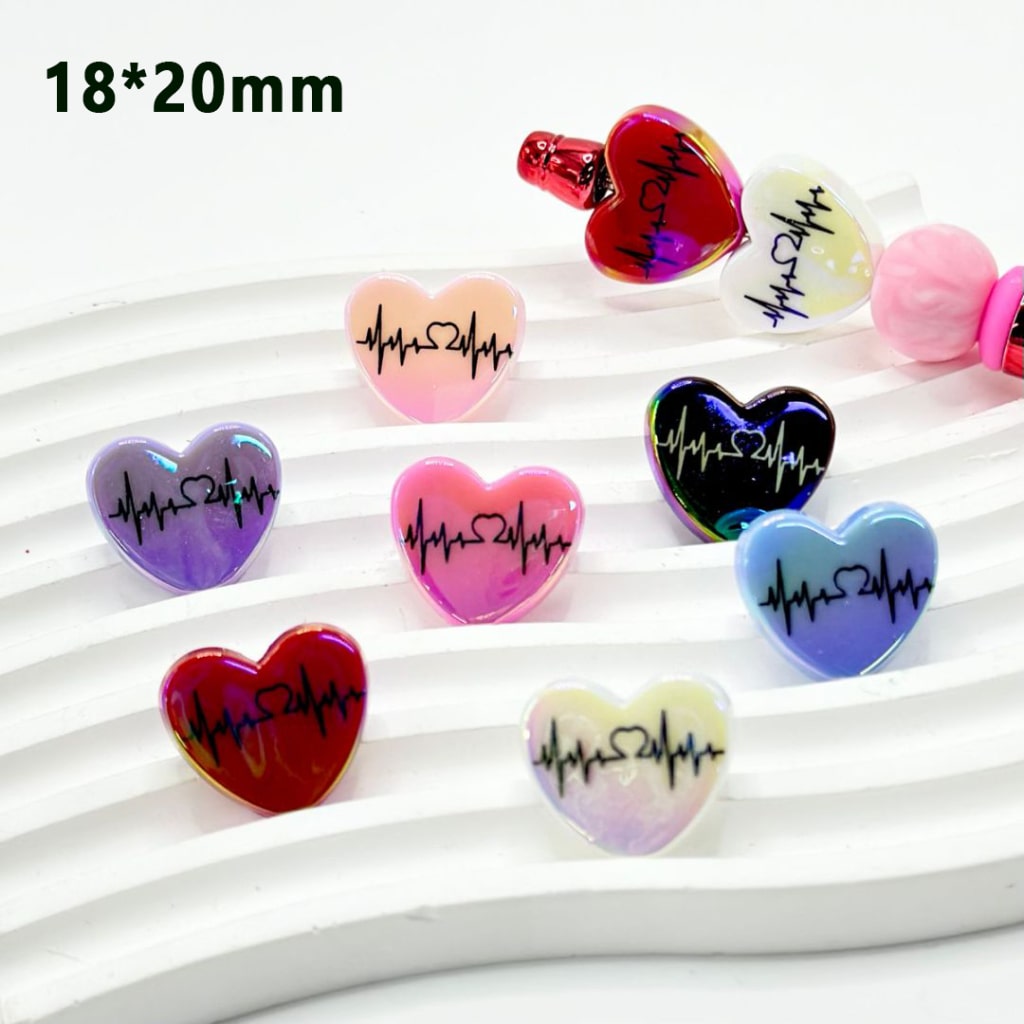 UV Finish Shiny Colorful Heart Acrylic Beads with Electrocardiograph ...