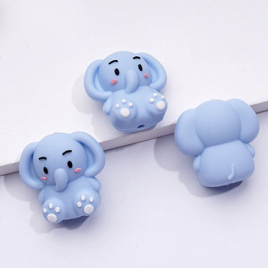 3D Little Cute Blue Elephant Silicone Focal Beads