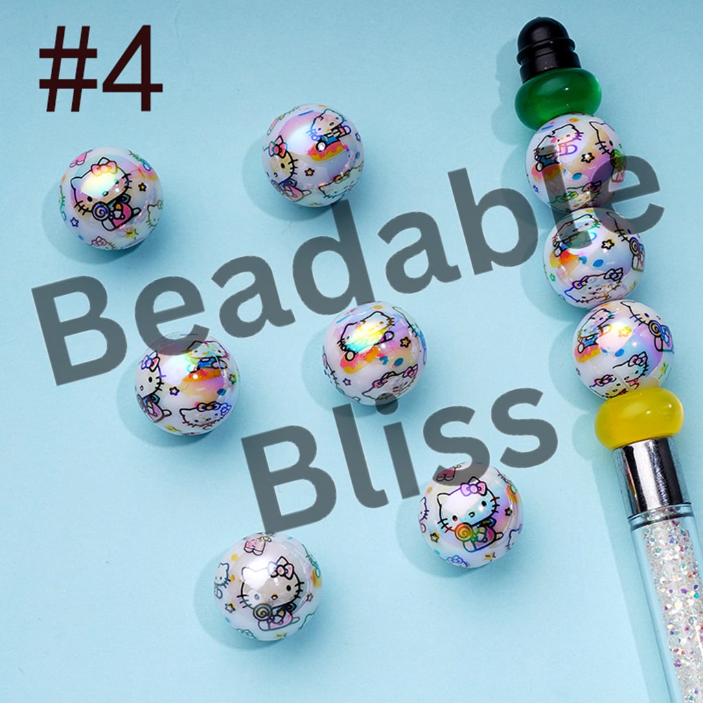 ホワイトUVコーティングアクリルビーズ、クロ、キット、プリント、シナモン、ランダムミックス、16MM