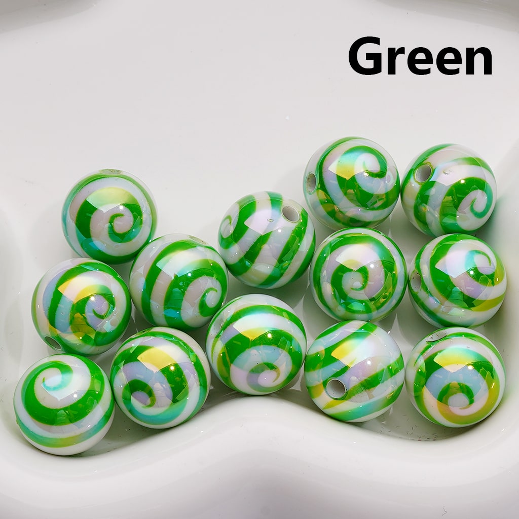 UV Coating Multi-Color Swirl Stripes Round Acrylic Beads, 16MM (Single Color is available for 200pcs(Whole bag))