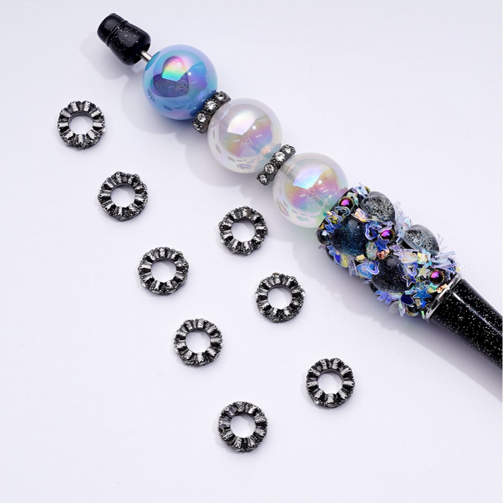 Mini Cute Gold Silver Gun Black Metal Round Spacer with Clear Rhinestones, Around 10MM