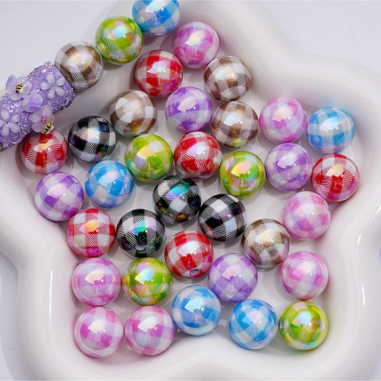 UV Coating Multi-Color Checkered Round Acrylic Beads, 16MM (Single Color is available for 200pcs(Whole bag))