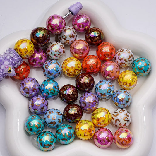 UV Coating Gold Lepoard Prints Round Acrylic Beads in Solid Color, 16MM (Single Color is available for 200pcs(Whole bag))