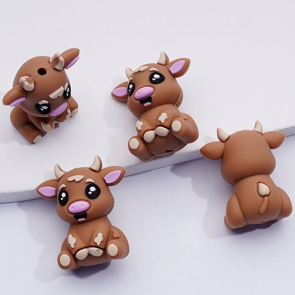 3D Multi-Color Cute Cows Silicone Focal Beads