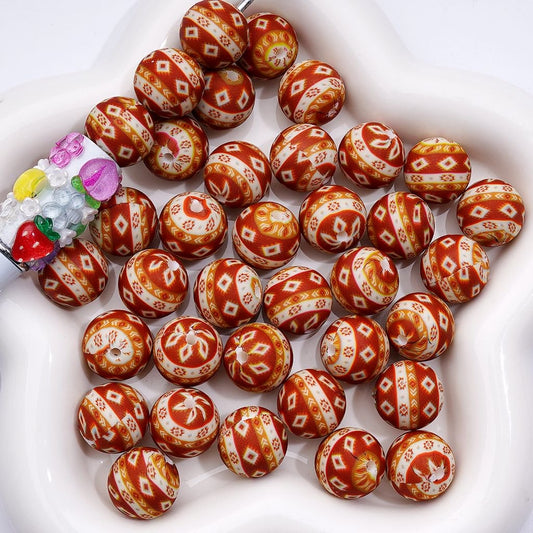 Unique Religious Ethnic Designs Printed Silicone Beads 15MM, Number Z-00227