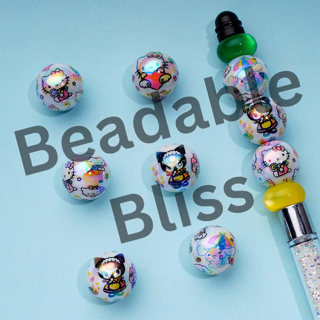 ホワイトUVコーティングアクリルビーズ、クロ、キット、プリント、シナモン、ランダムミックス、16MM