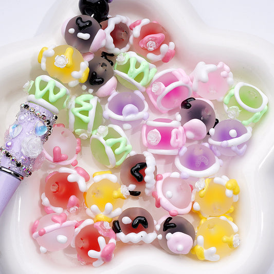 Cute Art Hand Prints Frosted Round Acrylic Beads Sugar Core Inside, 16MM, Random Mix
