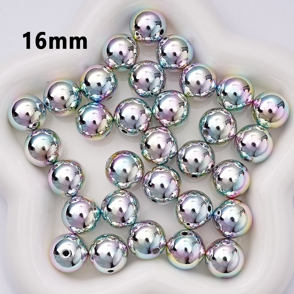 Laser Galaxy Iridescent Holographic Metallic Silver Color Round Ball Acrylic Beads, Around 16MM