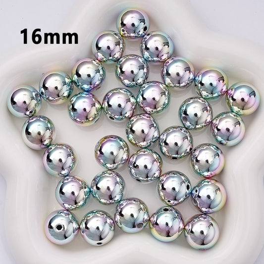 Laser Galaxy Iridescent Holographic Metallic Silver Color Round Ball Acrylic Beads, Around 16MM
