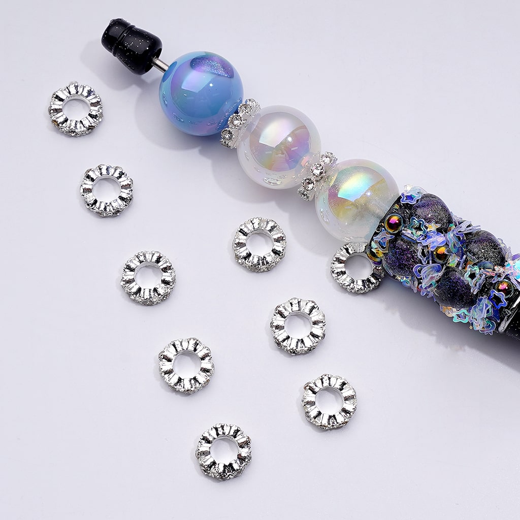 Mini Cute Gold Silver Gun Black Metal Round Spacer with Clear Rhinestones, Around 10MM