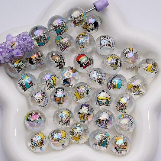 UV Coating Moll Po Mar Clear Round Acrylic Beads, 16MM, Random Mix