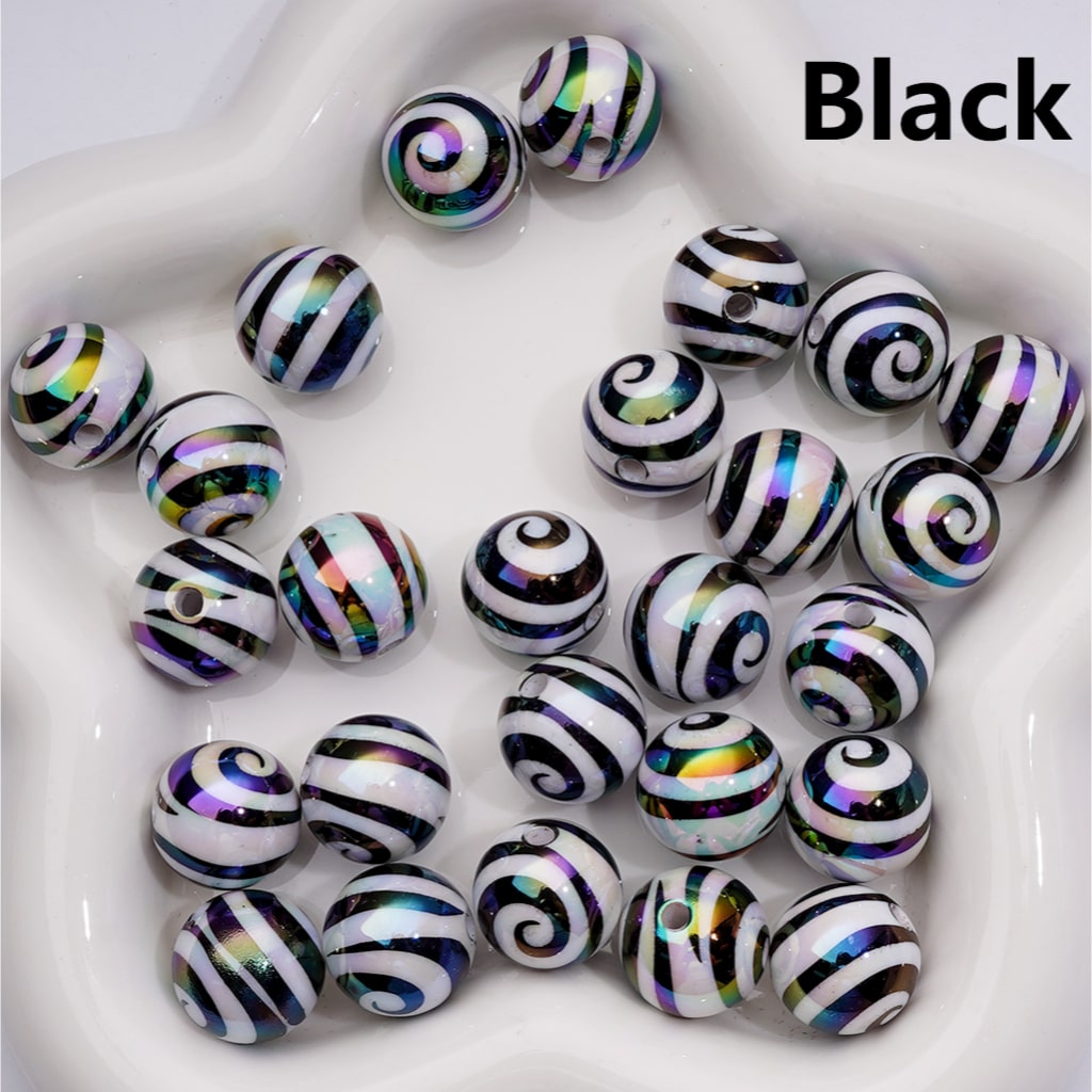 UV Coating Multi-Color Swirl Stripes Round Acrylic Beads, 16MM (Single Color is available for 200pcs(Whole bag))