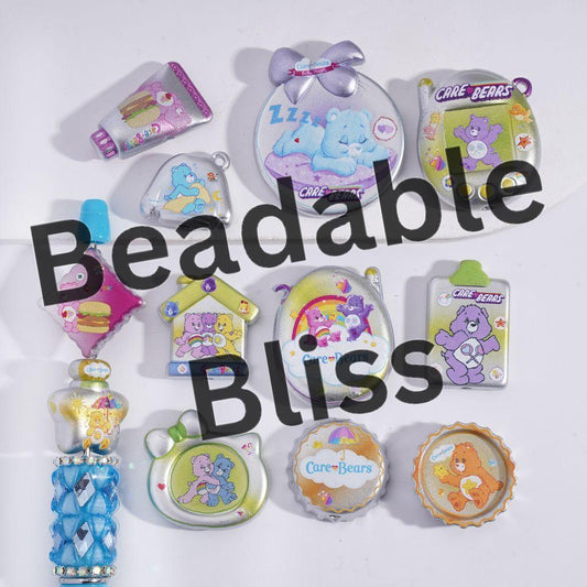 Acrylic Beads Pendants Metallic Silver Color Matte with Rainbow Bear Character, Colorful Series, Random Mix