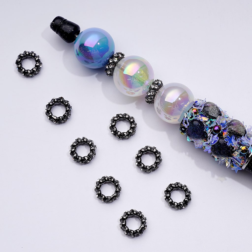 Delicate Mini Cute Silver Gun Black Metal Spacer with Clear Rhinestones, Around 10MM