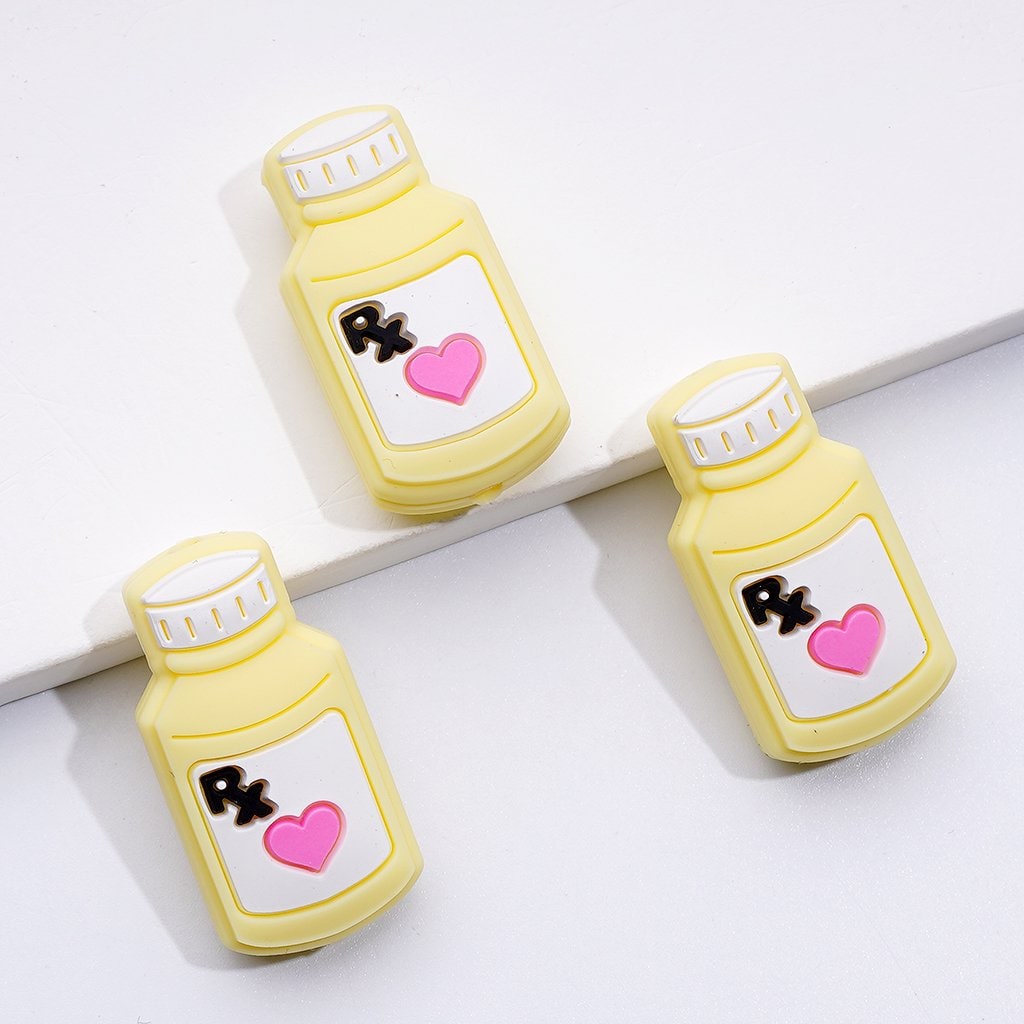 Mini Cute RX Medicine Bottle Health Care Hospital Nurse Doctor Silicone Focal Beads