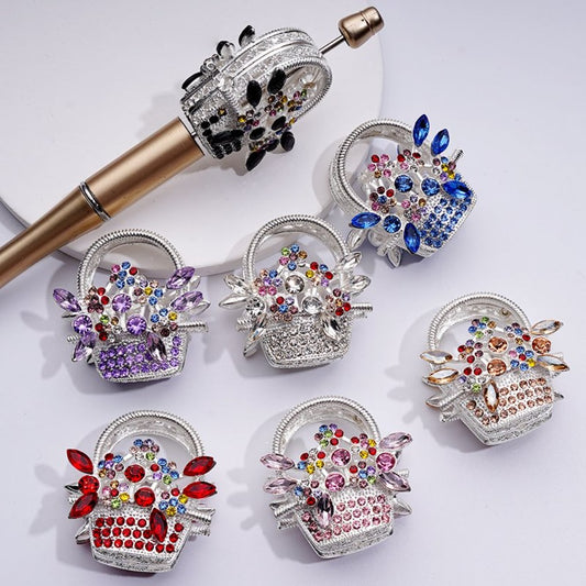 Bling Bling Fancy Silver Alloy Flower Basket Beads with Multi-Color Shiny Rhinestones, Around 37*37MM