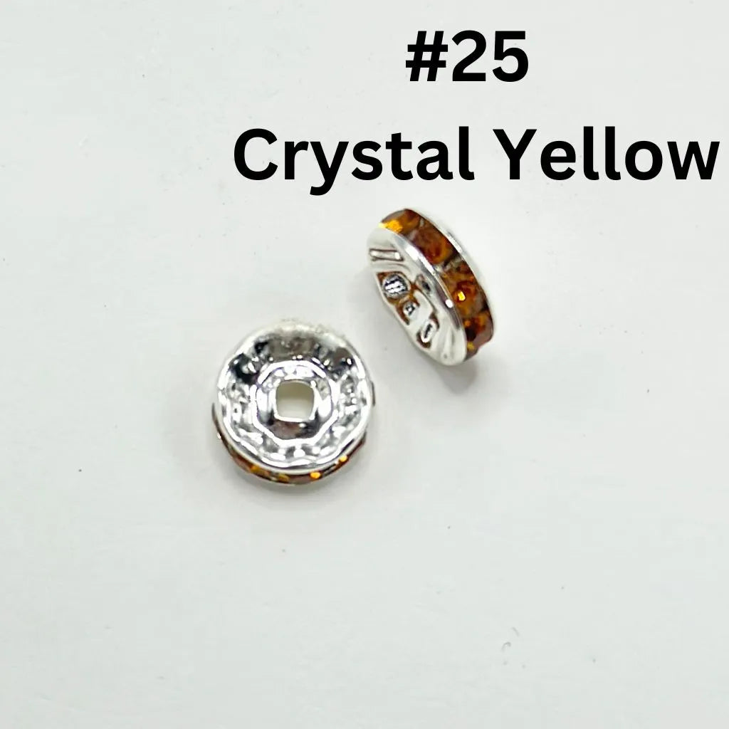 Straight Flat Round Metal Spacers with Rhinestones in Solid Colors, 10mm