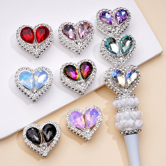 Bling Bling Silver Alloy Heart Beads with Multi-Color Water Drop Rhinestones, Around 28*25MM, Random Mix