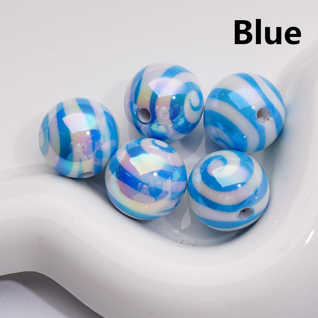 UV Coating Multi-Color Swirl Stripes Round Acrylic Beads, 16MM (Single Color is available for 200pcs(Whole bag))