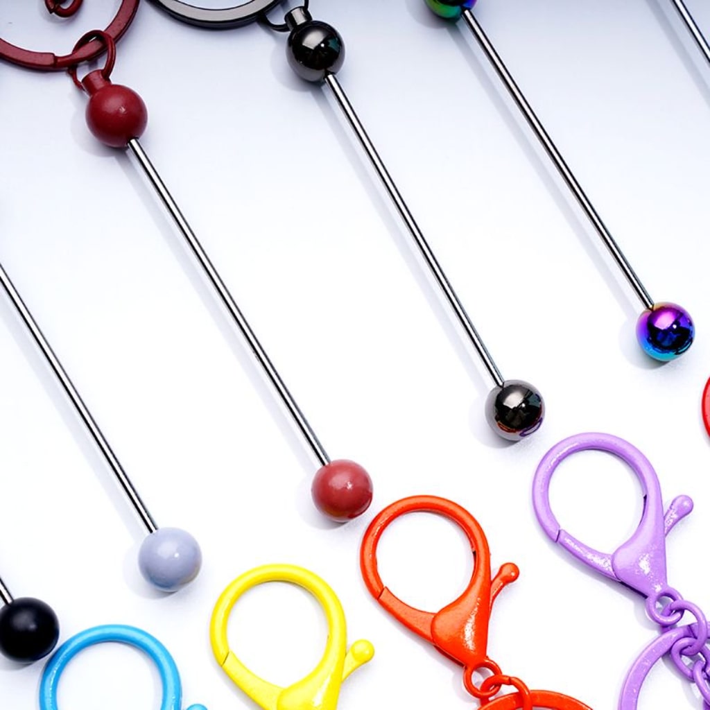 Classic Round Ball Style Beadable Metal Keychain with Bar and Lobster Clasp, Around 152MM Long (The Bottom Ball is Classic Round Ball Style)