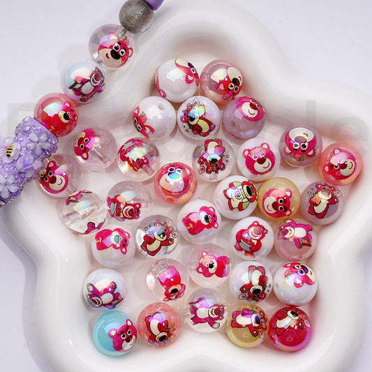 Acrylic Beads, UV Coating Cute Lots Bear Toy Stor Clear White Jelly Color 16MM