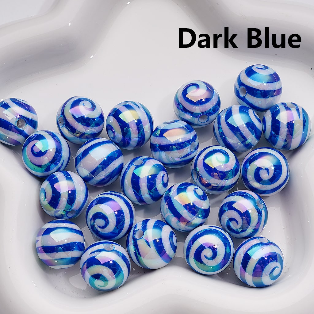 UV Coating Multi-Color Swirl Stripes Round Acrylic Beads, 16MM (Single Color is available for 200pcs(Whole bag))