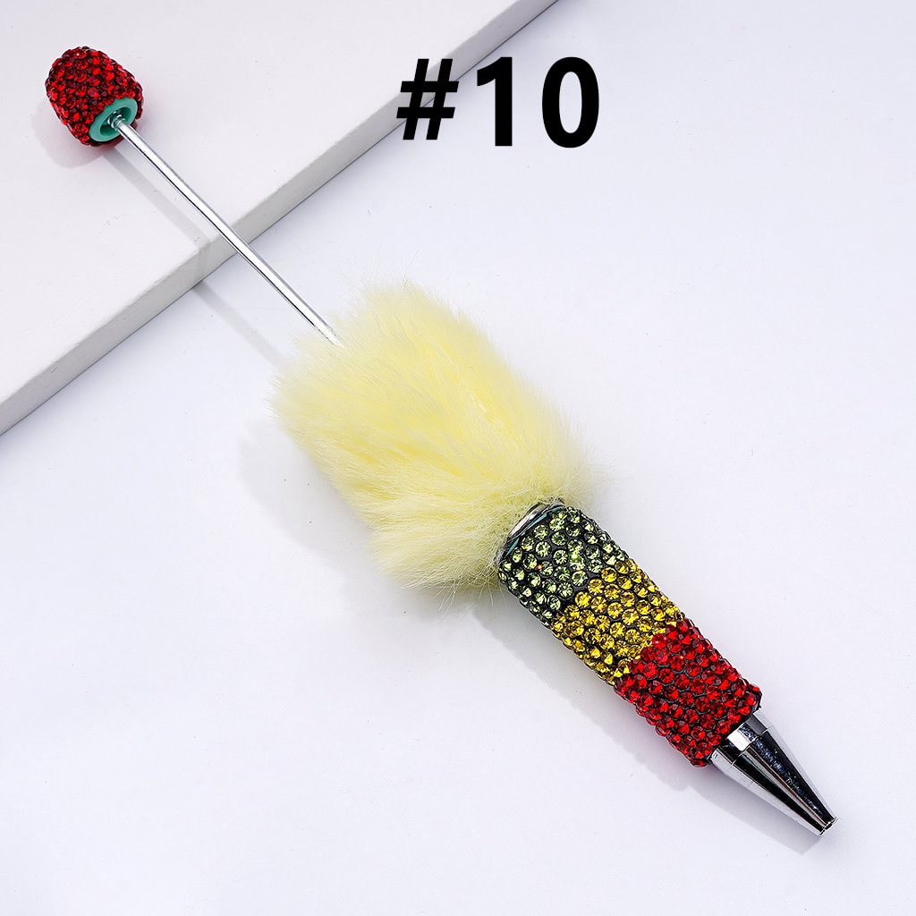 Beadable Clay Pom Pom Pens with Green Yellow Red Shiny Rhinestones Covered the Entire Pen