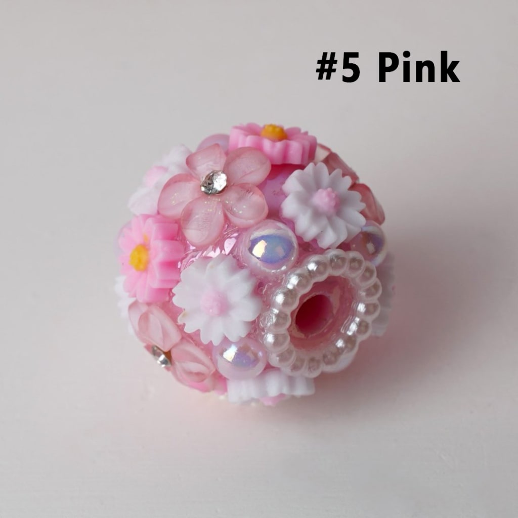 Mini Cute Flowers White Pearls Loop Clear Rhinestones Round Acrylic Beads, Around 20MM